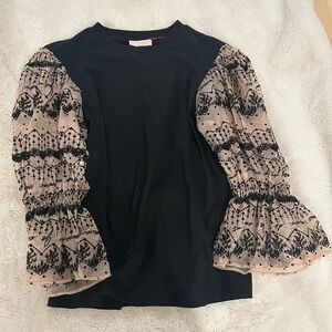 Cinq à Sept Black and Cream Blouse with Patterned Sleeves